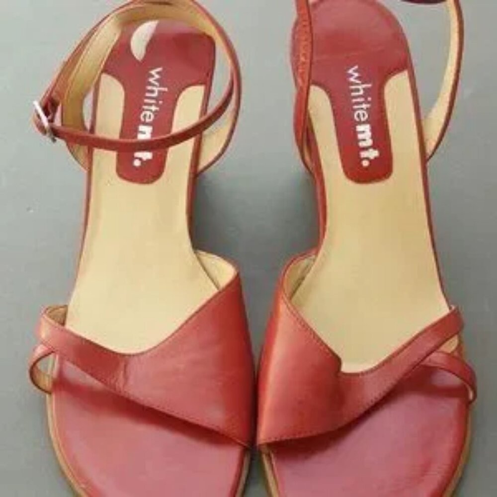 WHITE MOUNTAIN JULIE red wedges with wrap around ankle strap with buckle